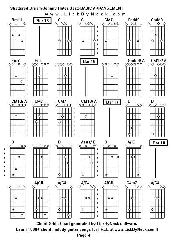 Chord Grids Chart of chord melody fingerstyle guitar song-Shattered Dream-Johnny Hates Jazz-BASIC ARRANGEMENT,generated by LickByNeck software.